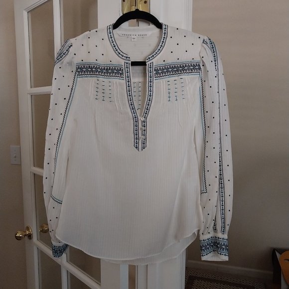 Veronica Beard Carta Embroidered Silk & Cotton Blouse - Picture 3 of 5